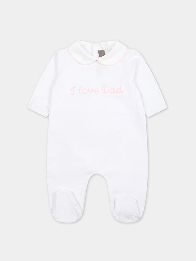 White babygrown for baby girl with writing